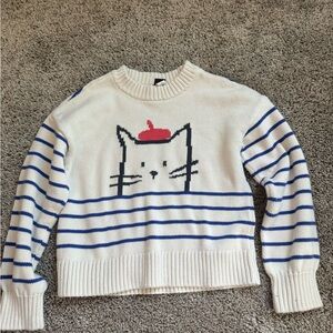 Tea Collection Striped Cat Sweater - White and Blue 6/7